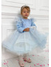 Sky Blue Satin Snowflake Keyhole Back Flower Girl Dress